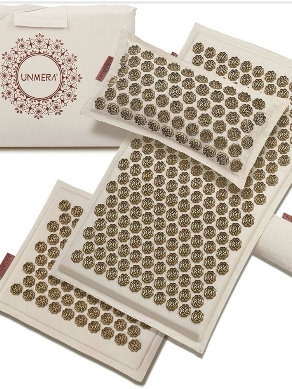 Organic Linen Acupressure Mat & Pillow Set - Beige with Gold Spikes